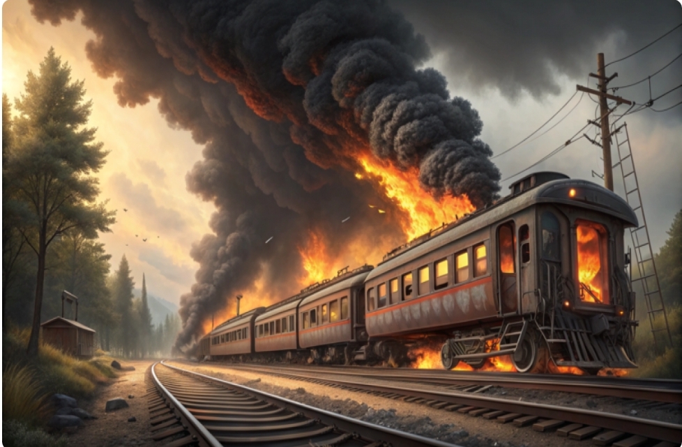 Təhlükəli yük daşıyan qatar relsdən çıxaraq yanıb