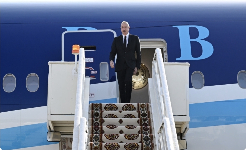 Prezident İlham Əliyev Türkmənistana işgüzar səfərə gəlib